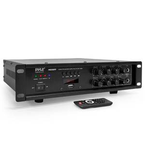 lot 15450 image: Pyle Bluetooth PA Mixing Amplifier - 500W Home Audio Rack Mount Stereo Power Amplifier, Digital LED Display, USBAUXMic, OpticalCoaxial, AC-3, 70V100V Output - PMX3500PH