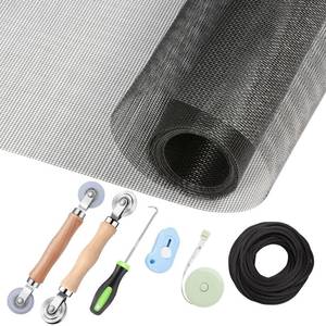 lot 15452 image: Window Screen Repair Kit - 59 x 106 Screen Door Replacement Fiberglass Screen Mesh with All Screen Tools for Sliding Door and Patio Screen Door Replacement, TOOLTRIZ
