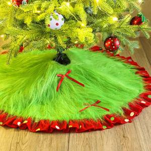 lot 16242 image: Hollowfly Red and Green Christmas Tree Skirt Furry Plush Lime Green Christmas Tree Skirts Whimsical Xmas Decorations Holiday Glittering Dot Mat Faux Round Carpet for Home Xmas Party Decor(36 Inch)