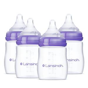 lot 16248 image: Lansinoh Anti-Colic Baby Bottles for Breastfeeding Babies, 5 Ounces, 4 Count, Includes 4 Slow Flow Nipples, Size S