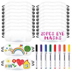 lot 16256 image: 20 PCS Eye Mask Sleepover Party Supplies, Slumber Party Favors Pajama Party Decorations Sleep White Soft Shade Blindfold Eye Covering, Color The Bulk Game Stuff with 8 PCS Fabric Marker Pens
