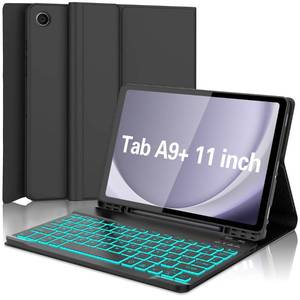 lot 16263 image: Keyboard Case for Galaxy Tab A9 Plus 5G 11 Inch 2023 (SM-X210X216X218), 7 Color Backlit Detachable Tablet Keyboard Cover with S Pen Holder for Samsung Galaxy Tab A9 11 (Black)