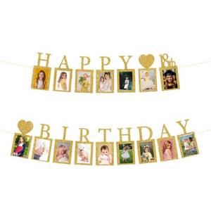 lot 16279 image: JUTTIRA Happy 18th Birthday Photo Banner 18 Year Old Party Decorations, Eighteen Birthday Picture Frame Banner 18th Photo Frame Party Supplies Bunting Decor, Gold