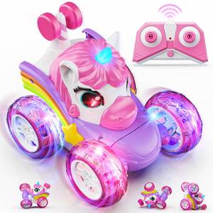 lot 16289 image: Carsky Unicorn Remote Control Car for Girls,Rechargeable 360°Stunt RC Cars Rotation 4WD Remote Cars with LED Lights,Fun Indoor Outdoor Toys for Kids,Chritmas Birthday Gift for 3 4 5 6 Year Old Girl