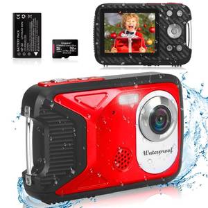 lot 16298 image: Waterproof Digital Camera with 32GB Card HD 1080P 36MP Underwater Digital Camera for Kids Teens Students Boys Girls(Red)