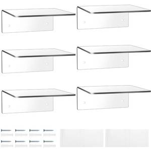 lot 16311 image: Wenqik Acrylic Floating Shelves for Wall 6 x 6 Inch Display Wall Shelf Clear Hanging Shelves with Adhesive Tape and Screw for Bathroom Bedroom Living Room Office Storage Decoration(6 Packs)