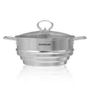 lot 17101 image: SUNHOUSE 5 Quart Stainless Steel Steamer Insert �� Multi-Purpose Soup & Food Steamer with Stay-Cool Handles & Heavy-Duty Glass Lid �� Fits Various Pot Sizes (8, 9, 9.5)
