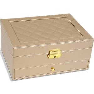 lot 17105 image: GUOER Jewelry Box for Women Girl Wife - Large PU Leather Jewelry Organizer Storage Case with Two Layers Display for Earrings Bracelets Rings Watches (Champagne)