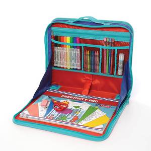 lot 17109 image: Kittrich Corporation EZDesk Travel Activity Kit, Laptop Style Desk with Writing and Kids Art Supplies, Perfect for Travel, 64 Piece set, 11.4 X 13.8, Multicolor