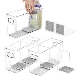 lot 17110 image: Breastmilk Storage Container with L Shaped Dividers to Flatten Standing Breast Milk Bags in Organizer Bins Save Refrigerator Space  2 Containers with Removable Separator Boards - Gray