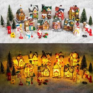 lot 17112 image: Vinsot 30 Pcs Christmas Village Sets Light Up Christmas Town LED Tiny Resin Village Figurines Collection Display Xmas Table Decor Ornaments