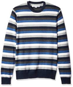 lot 18149 image: Amazon Essentials Mens Long-Sleeve Crewneck Sweater, 100% Cotton, Big & Tall Options Available, Multicolor Stripe, Large