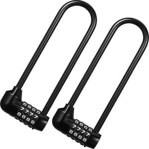 lot 18152 image: Shimeyao 2 Pieces 6 Inch Long Shackle Combination Lock 4 Digit Outdoor Waterproof Padlock with Resettable Code for School Gym Locker, Sports Locker, Fence, Gate, Toolbox, Case Storage, Black