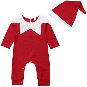 lot 18153 image: Nicoxijia Newborn Baby My First Christmas Outfit Boy Girl Elf Santa Claus Costumes Long Sleeve Romper Jumpsuit with Hat Set (F-Red, 0-6 Months)