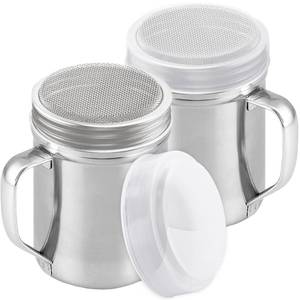 lot 18155 image: CUSINIUM Powdered Sugar Shaker Duster - With Handle - Cinnamon Shaker For Coffee Bar - Fine Mesh Dredge - 6 ounce, pack of 2  Style Fine