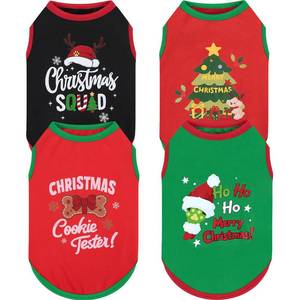 lot 18173 image: XPUDAC 4 Pack Christmas Dog Shirts Doggy Sleeveless Vest for Small Medium Large Dogs Boy Girl Xmas Puppy Tank Top Tee Shirts Pet Outfit Costume Cat Apparel, Red, Green, Black, L