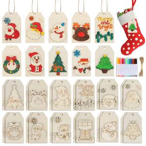 lot 18174 image: DIY Wooden Christmas Gift Tags, 24 Pcs Wooden Art Craft Supplies Painting Kit for Kids Christmas Crafts Activities Party Favors for Boys Girls Ages 4-8 8-12 Stocking Stuffers Xmas Ornaments Decor