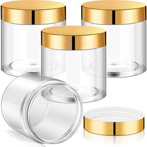 lot 18176 image: Patelai 4 Pieces Round Wide-mouth Leak Proof Plastic Container Jars with Lids for Travel Storage Makeup Beauty Products Face Creams Oils Salves Ointments DIY Making(8 Ounce,Gold)