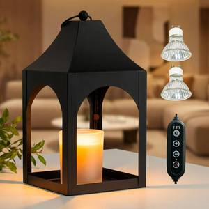 lot 19116 image: Lumeavetra Candle Warmer Lamp with Timer, Dimmable Vintage Lantern for Large Jar Candles, Top-Down Electric Candle Lamp Warmer with 2 Bulbs, Safe for Children & Pets, Hanging Black Home Decor Gift
