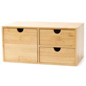 lot 19123 image: Wisuce Bamboo Desk Organizer - Mini Desktop Drawer Tabletop Storage Organization Box for Office Home Toiletries Supplies, No Assembly Required (3 Drawer with big drawer)
