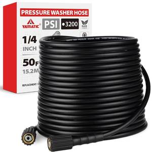lot 19129 image: YAMATIC Pressure Washer Hose 50FT x 14, 3200 PSI Kink Resistant OEM-Quality Upgrade Power Washer ReplacementExtension with M22-14mm Brass Fittings for Ryobi, Troy Bilt, Greenworks, CRAFTSMAN
