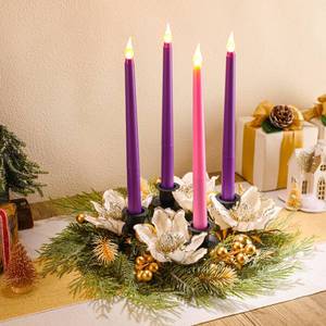 lot 19135 image: Unittype 5 Pieces Christmas Advent Wreath with Candles Holder Wreath Decor Christmas Advent Candles for Home Fireplace Church Xmas Centerpiece Table Decor(Delicate)
