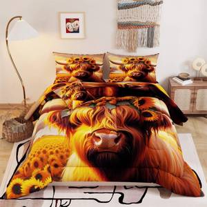 lot 19162 image: Namoxpa6 Pieces Cow Comforter Sets,3D Yellow Cowhide Pattern,Decorative 6 Piece Bedding Sets with Comforter,Flat Sheet,Fitted Sheet,Throw Pillow Cover,Pillow Shams,Twin Size
