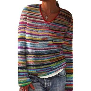 lot 20260 image: XNC Womens Casual Colorful Retro Knitted Fair Isle Print Sweater 2025 Trendy Fall Winter Oversized Lightweight Pullover Tops