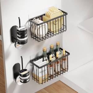 lot 20262 image: Mustorn 4 Pack Adhesive Cabinet Door Organizer, Lid Organizers Inside Cabinet Food ContainerTumbler Lid Organizer and Storage Cup Lids Holder for Kitchen & Bathroom Wall Mounted(Black)