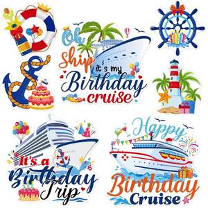 lot 20270 image: Dazoratix Birthday Cruise Door Decorations - 7 PCs Large Ship Cabin Magnetic Stickers Palm Magnets Anchor Tropical Decals Decorative Magnet Stateroom Accessories for Party Happy Summer Carnival Decor