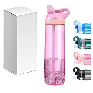 lot 20279 image: TCKJ 25oz Pink Water Bottle with Clip Handle and Locking Lid, Reusable Travel Tritan Water Bottle with Straw and Sports Plastic Water Bottle - Pink