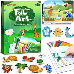 lot 20291 image: PERRYHOME Foil Arts and Crafts Kits-DIY No Mess Animal Fun Foil Paper Craft Kits,Non-Toxic Kids Car Airplane Travel Activities Toys, Christmas Gifts for 4 5 6 7 8 Year Old Girls Boys Toddler Children