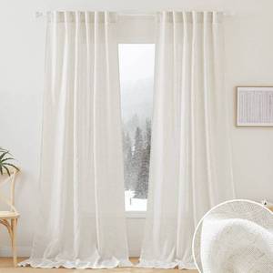 lot 20294 image: RYB HOME 108 inch Curtains - Flax Linen Blend Semi Sheer Light Glare Filtering Extra Long Drapes for Living Room Dining Doorway Farmhouse Office Sunroom, Linen, Wide 52 by Long 108, 2 Panels