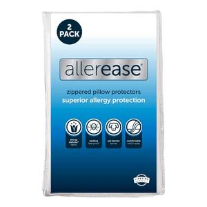 lot 20304 image: Set of 2 StandardQueen AllerEase Pillow Protectors - Moisture Wicking, Advanced Allergy Protection - Premium Polyester, Zippered Protectors