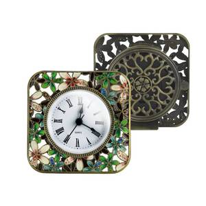 lot 20313 image: KEYPOWER Small Table Clock Quartz Analog Desk Clock Enamel with Crystal Diamond Decorative Frame,for Home Bedroom Living Room (Flower)