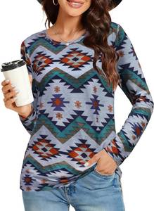 lot 20316 image: Long Sleeve Shirts for Women Basic Crew Neck Fall Tops Casual Fit T Shirts, Southwest Diamond, XL