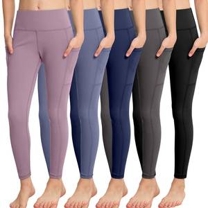 lot 20321 image: CHRLEISURE Girls Athletic Leggings with Pockets, 5 Packs Kids Teen Dance Yoga Workout Running Pants for 10-11 Years(BlackGrayNavyPinkBlue, L)