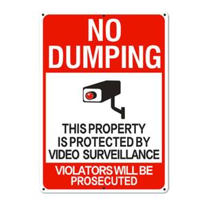 lot 20323 image: No Dumping Signs, 14x10 Inch Property Protected by Video Surveillance Sign, Reflective Aluminum, Fade-ResistantWaterproof, Suitable for Indoor or Outdoor Use (1)