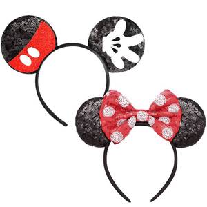 lot 20324 image: RCRAJE 2 Pcs Mouse Ears Sequin Headbands for Women, Mouse Ears Bows Headbands for Princess Decoration Cosplay Birthday Christmas Party (Palmpolka Dot)