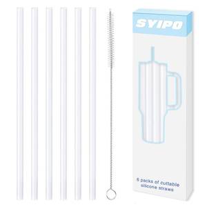 lot 20331 image: Replacement Silicone Straws for Stanley 40 oz Adventure Tumbler, 6 Pack Reusable Food Grade Silicone Straws with Cleaning Brush, Can be Cut Off �� for Stanley Cup 40 oz Water Jug Accessories, 12 Long