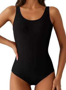 lot 20333 image: Aleumdr Womens One Piece Swimsuits for Women Criss Cross Back Tummy Control Bathing Suits Racing Training Sports Athletic Black Large