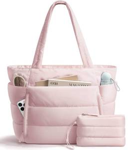 lot 20346 image: Bagstellar Puffer Tote Bag for Women, Lightweight Puffy Work Handbag Teacher Nurse Quilted Shoulder Bag for School Travel Gym