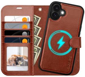 lot 20370 image: OCASE for iPhone 16 Plus Case Detachable Wallet Case with Card Holder, 2 in 1 Pu Leather Flip Folio with RFID Blocking Stand Wrist Strap Shockproof Phone Cover 6.7 Inch 2024, Dark Brown