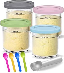 lot 20401 image: Creami Pints and Lids for Ninja - 4 pack Creamy Icecream Containers Cups Jars Tubs Canisters Set, Smoothie Pot Compatible with NC299AMZ & NC300s Series Creamer Ice Cream Maker Machine Accessories