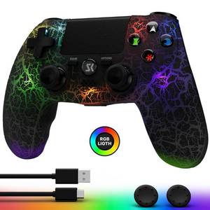 lot 20407 image: CHENGDAO Controller for PS4, Wireless Controllers for PlayStation 4ProSlim, Remote Control with Adjustable RGB Light1000mAh Battery6-Axis Motion SensorDouble Vibration3.5mm Audio Jack, Black