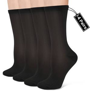 lot 20415 image: Compression Crew Socks for Women Thin Lightweight (15-20 mmHg) for Athletic Nurses Circulation Support Socks for Flying Travel Running Hiking Gym Basketball Volleyball Yoga Gifts, 4 PairsBlack