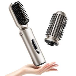 lot 1582 image: Cordless Hair Straightener Brush, 2 in 1 Curling & Straightening Brush with 200 Million Negative Ions, Mini Travel Hot Straightener Comb for Women, Fast Heating & Dual Voltage