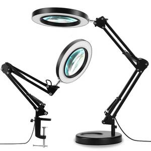 lot 1584 image: LANCOSC 2-in-1 Magnifying Glass with Light and Stand, 5X Real Glass Lens, 3 Color Modes Stepless Dimmable, Magnifying Desk Lamp & Clamp, LED Lighted Magnifier for Repair, Reading, Crafts, Close Works