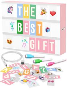 lot 1586 image: Pink Cinema Light Box with 312 Letters, Emojis & 3 Markers - Led Light Box Sign for Home & Pink Room Decor - Premium Light Up Letter Board - Best Gift Idea for Women & Girls on Christmas or Birthdays