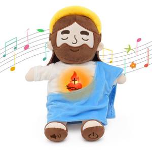lot 1588 image: Yelakey Soothing Jesus Plush Toys with Light & Sound, 15 Jesus Stuffed Breathing Plushy Doll, Christian Catholic Religious Plushie Christmas Easter Gifts for Kids Baby (Blue)